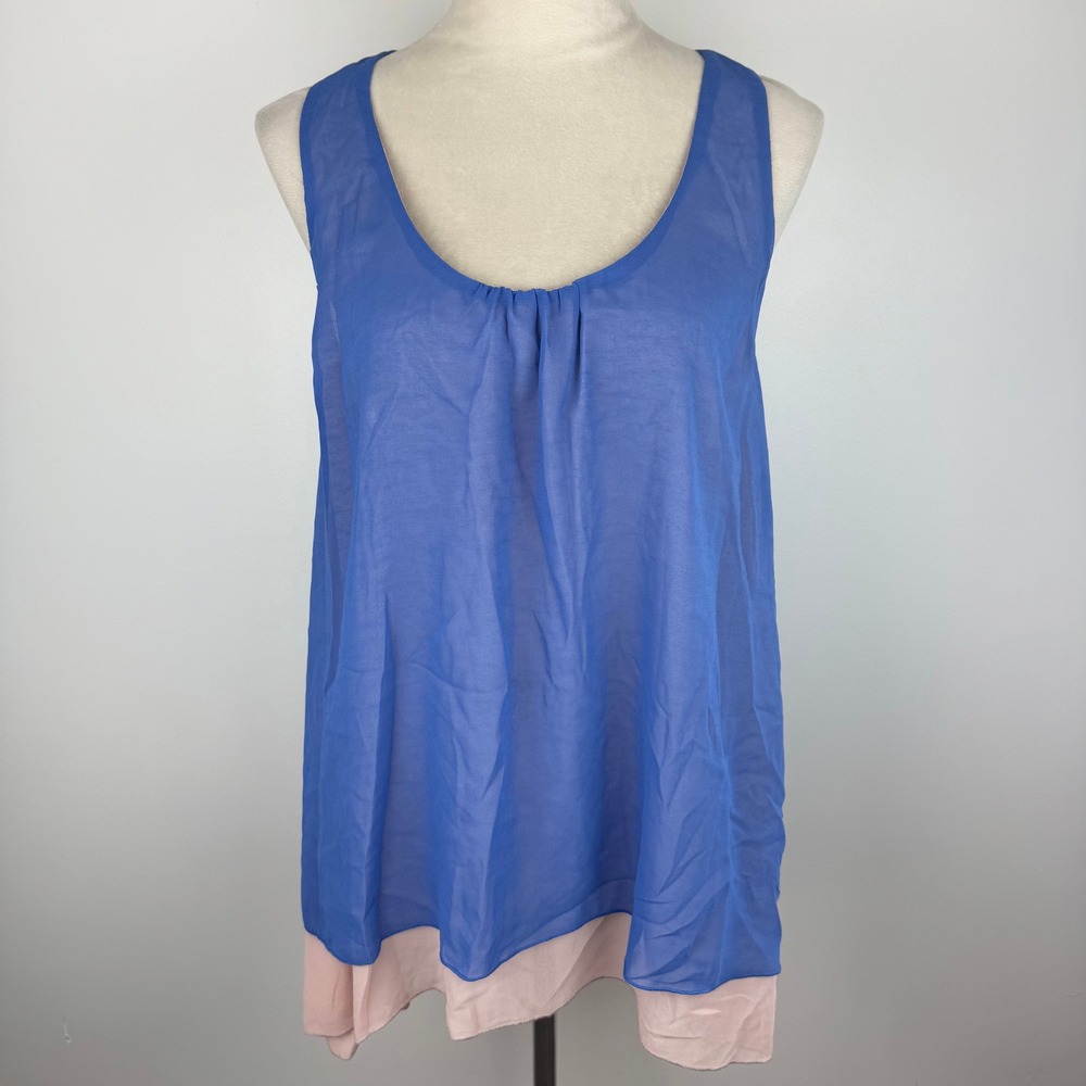 Umgee Blueā Pink Layered Chiffon Bow Back Rhinestone Flowy Tank Top Size Large